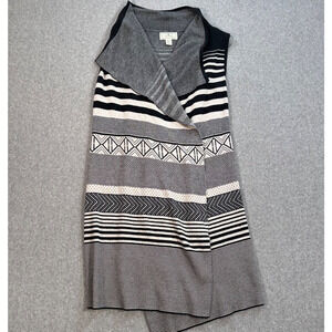Ruby Moon Open Cardigan Vest Women's Medium Boho Duster Stripes Black White
